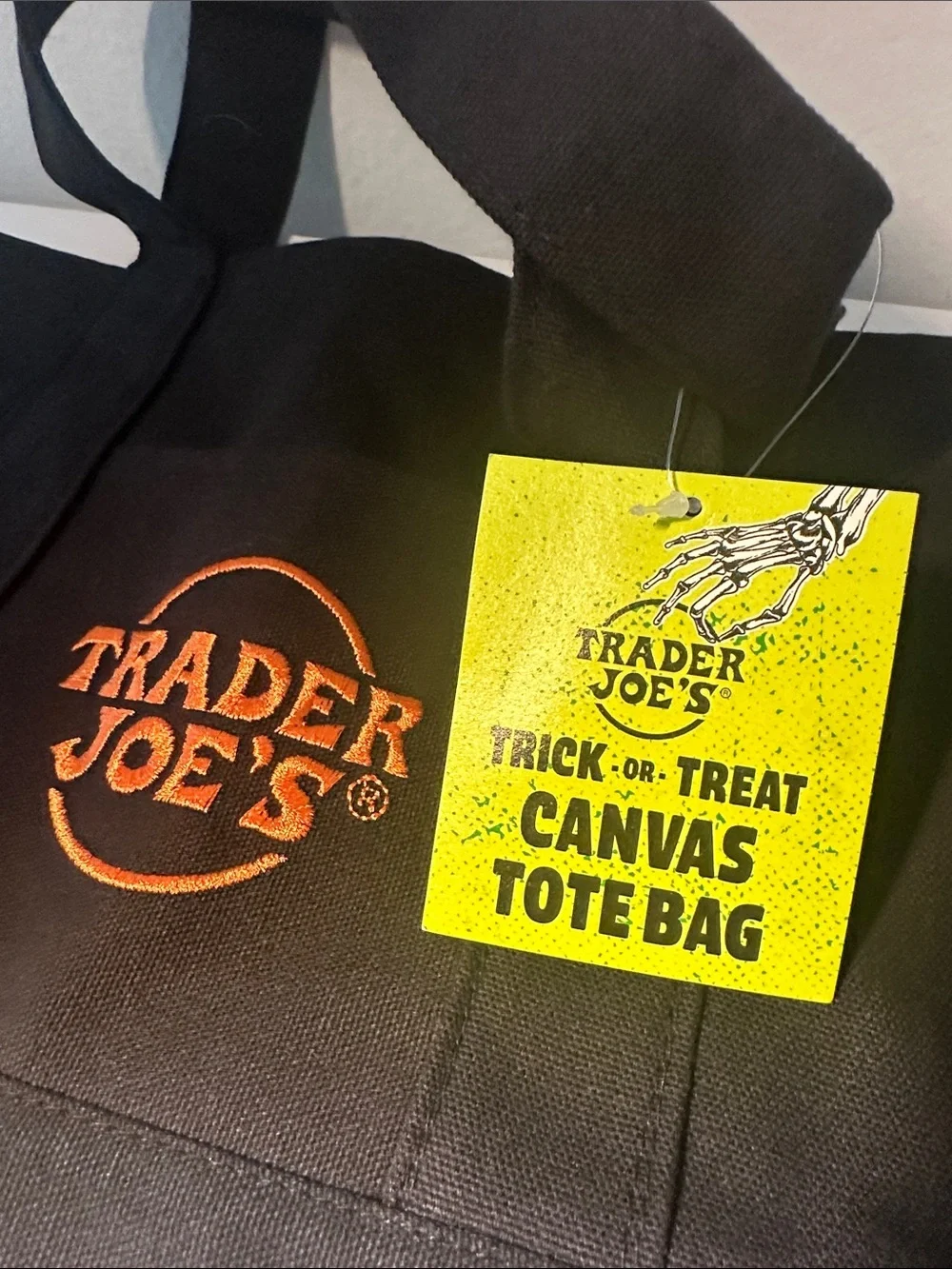 Trader Joe's Black Mini Canvas Tote Bag with Orange Logo Halloween is here!